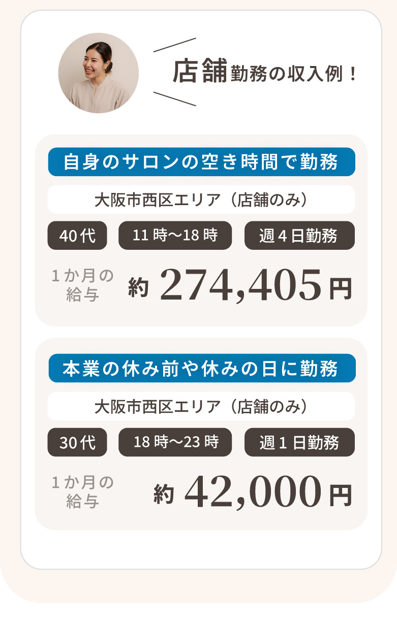 店舗勤務の収入例！